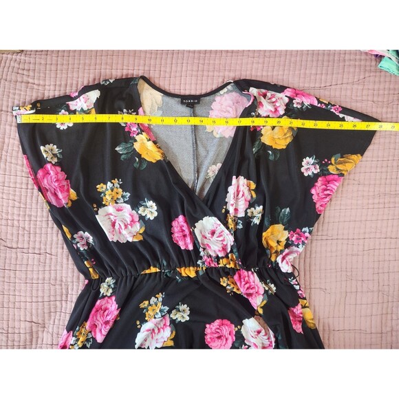 Torrid WM Black Floral Dress Wrap Front Tie Waist Coquette Prairie Cottagecore - Picture 5 of 8